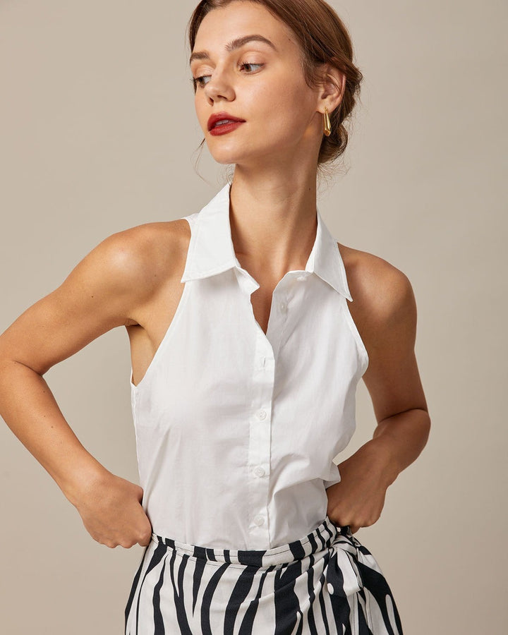 Morgan and Brooke | White Collared Sleeveless Shirt