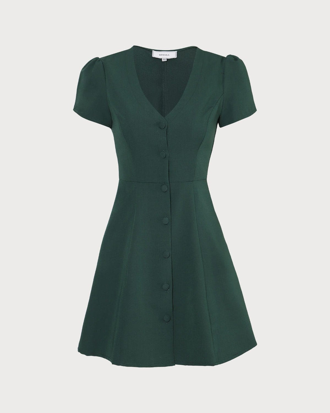 Morgan and Brooke | Dark Green V Neck Button-up Mini Dress