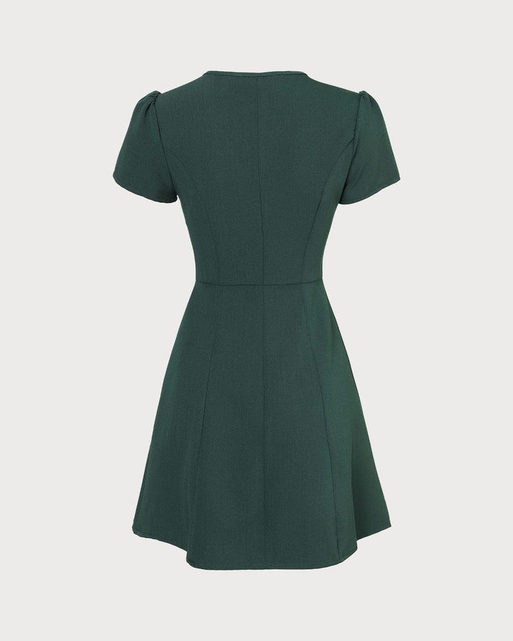 Morgan and Brooke | Dark Green V Neck Button-up Mini Dress
