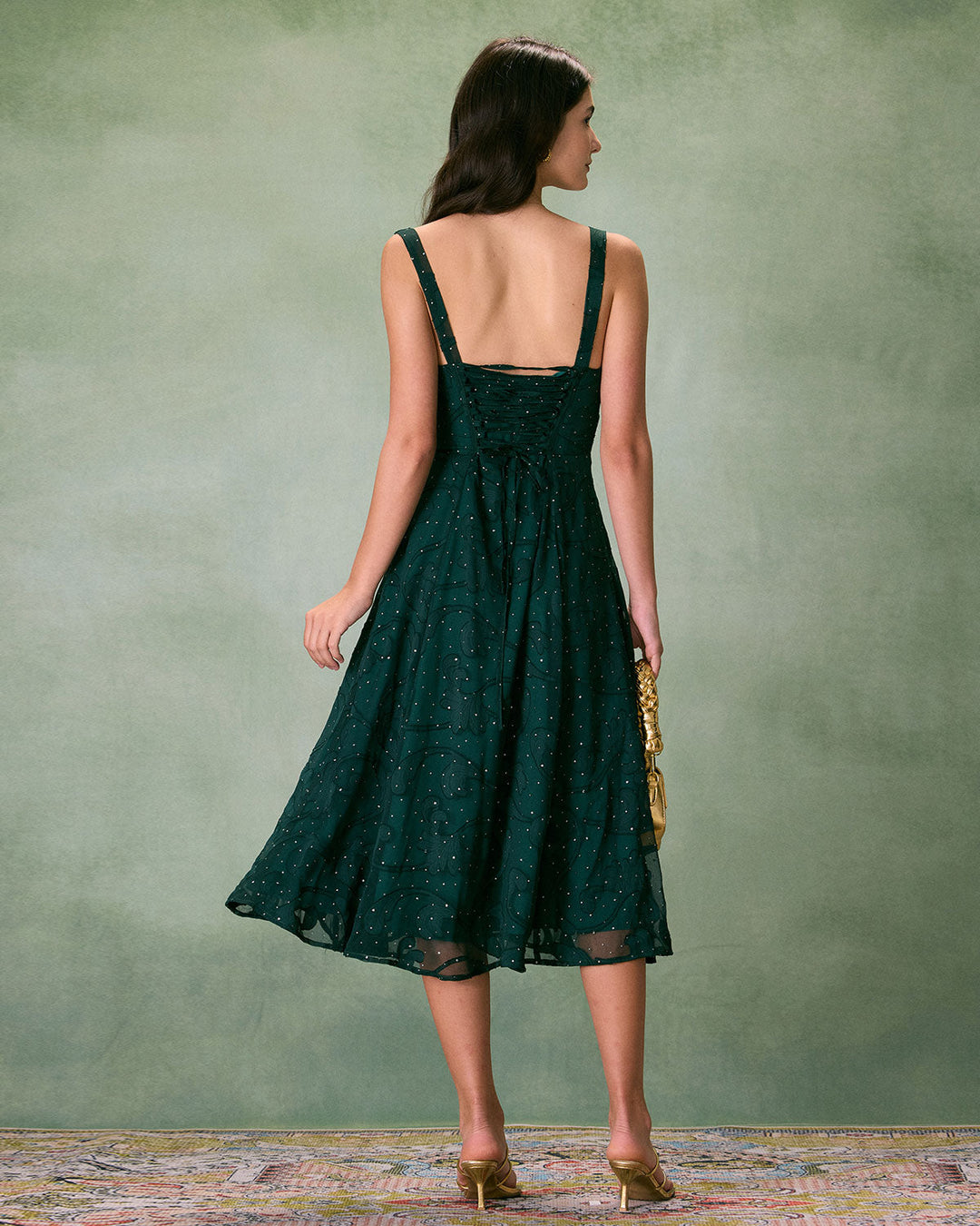 Morgan and Brooke | Green Jacquard Slit Midi Dress