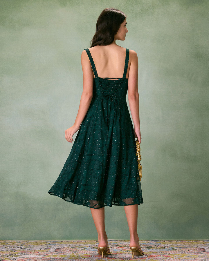 Morgan and Brooke | Green Jacquard Slit Midi Dress