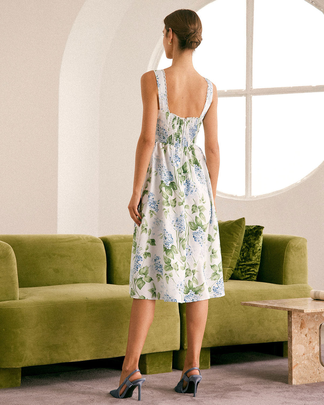 Morgan and Brooke | White Square Neck Floral A-Line Midi Dress
