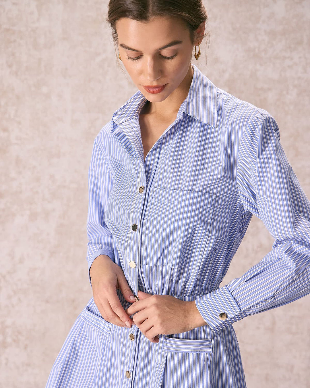 Morgan and Brooke | Striped Pleated Mini Dress for Women in Blue