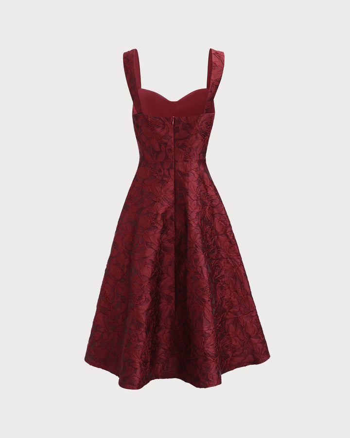Morgan and Brooke | Jacquard Midi Dress for Women in Red with Sweetheart Neckline