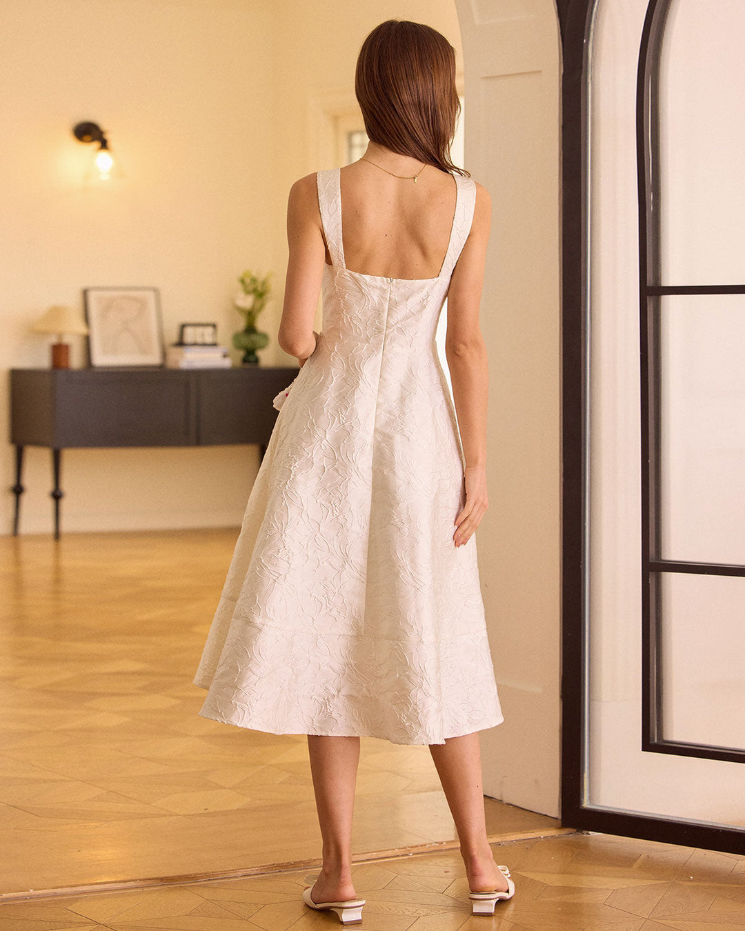 Morgan and Brooke | Sweetheart Neck Jacquard Midi Dress, White
