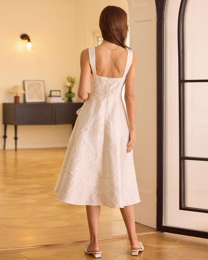Morgan and Brooke | Sweetheart Neck Jacquard Midi Dress, White