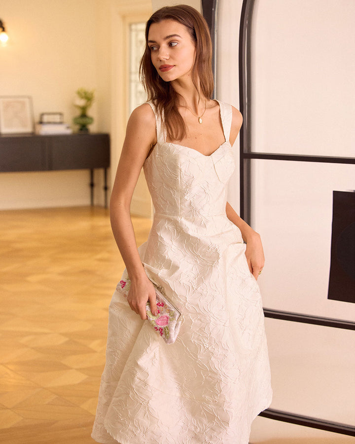 Morgan and Brooke | Sweetheart Neck Jacquard Midi Dress, White