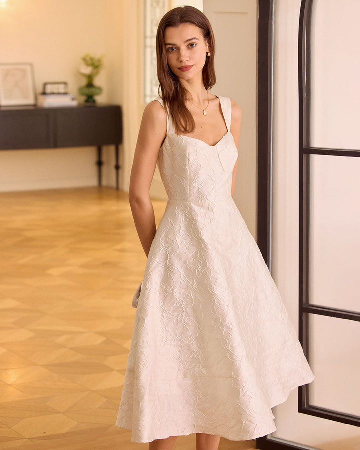 Morgan and Brooke | Sweetheart Neck Jacquard Midi Dress, White