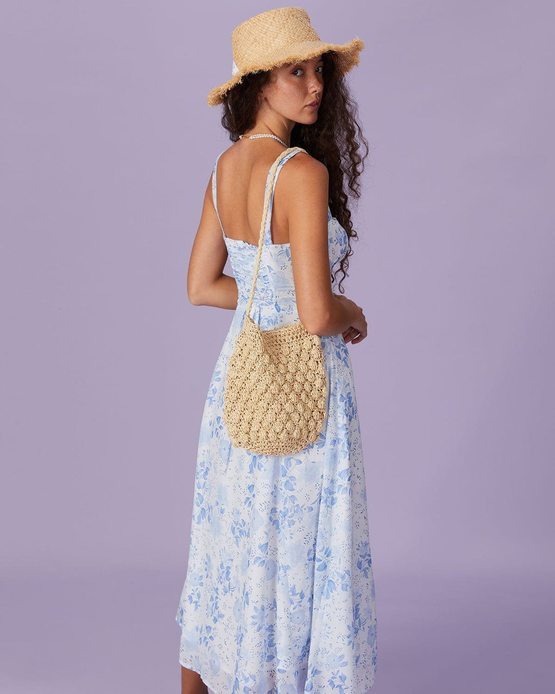 Morgan and Brooke | Floral Ruched Midi Dress for Women in Blue