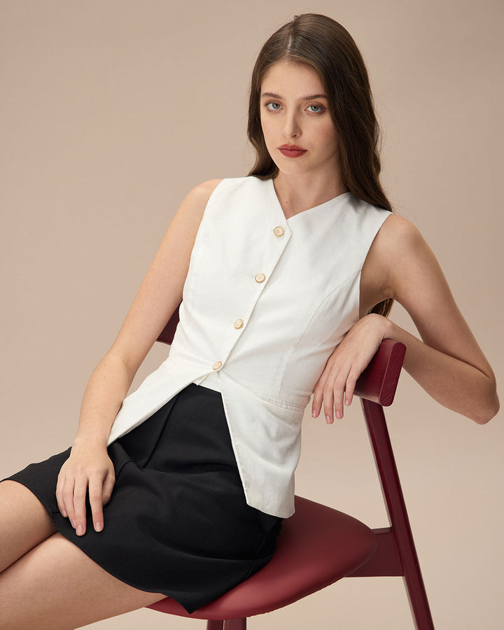 Morgan and Brooke | White Cotton Single-breasted Vest