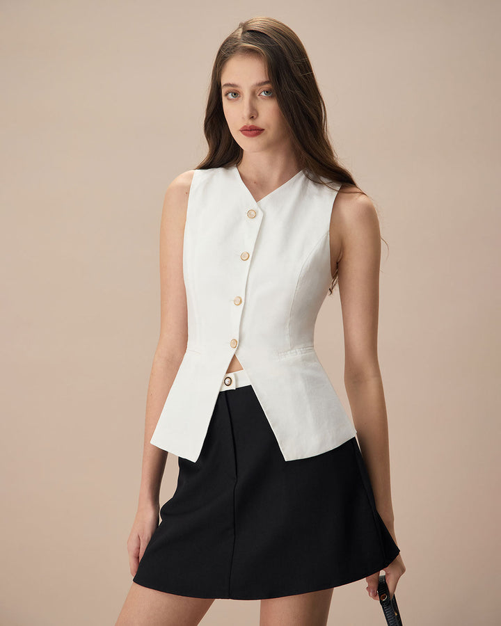 Morgan and Brooke | White Cotton Single-breasted Vest