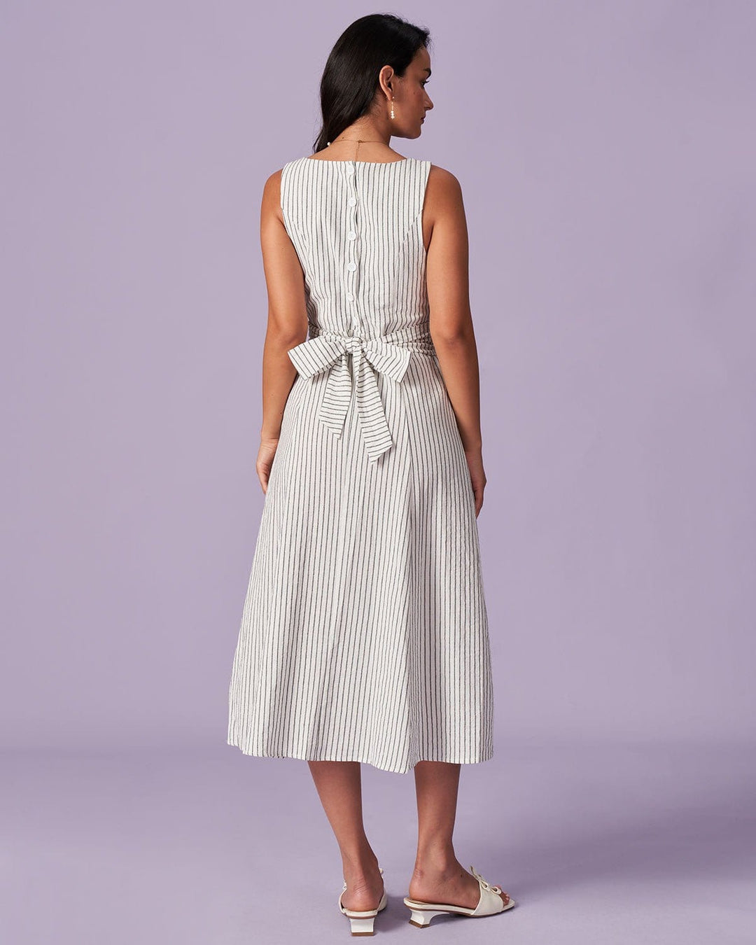 Morgan and Brooke | White Square Neck Striped Midi Dress