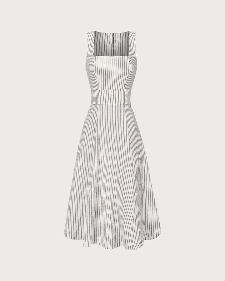 Morgan and Brooke | White Square Neck Striped Midi Dress