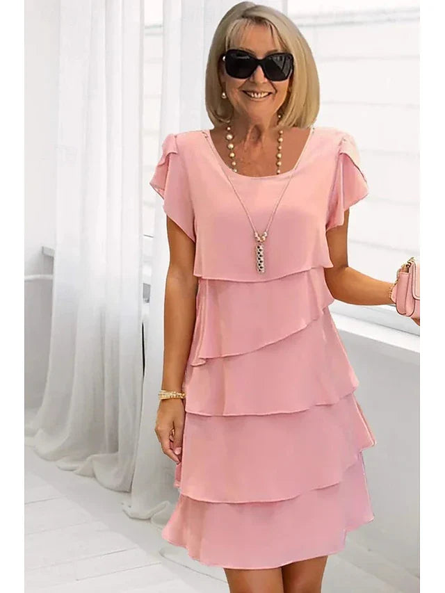 Morgan & Brooke | Ivory Layered A-Line Chiffon Dress