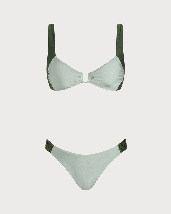 Morgan and Brooke | Green Contrasting Bralette Bikini Set