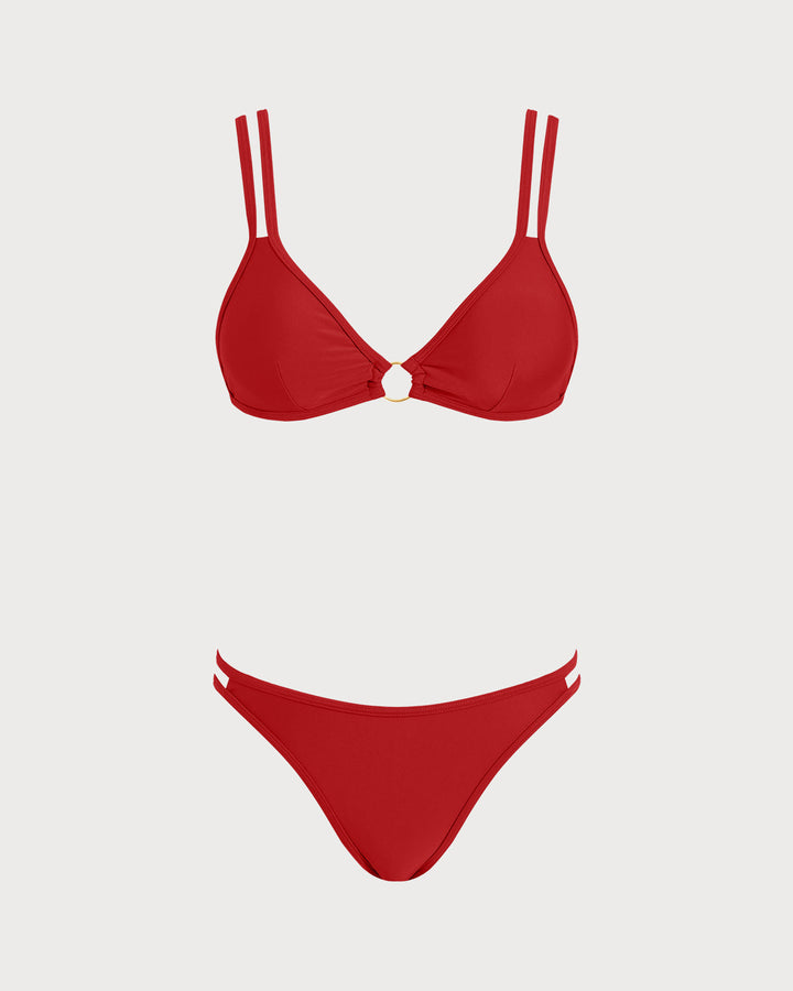 Morgan and Brooke | Triangle Bikini Set, Red, Women's, O-Ring, Minimalist