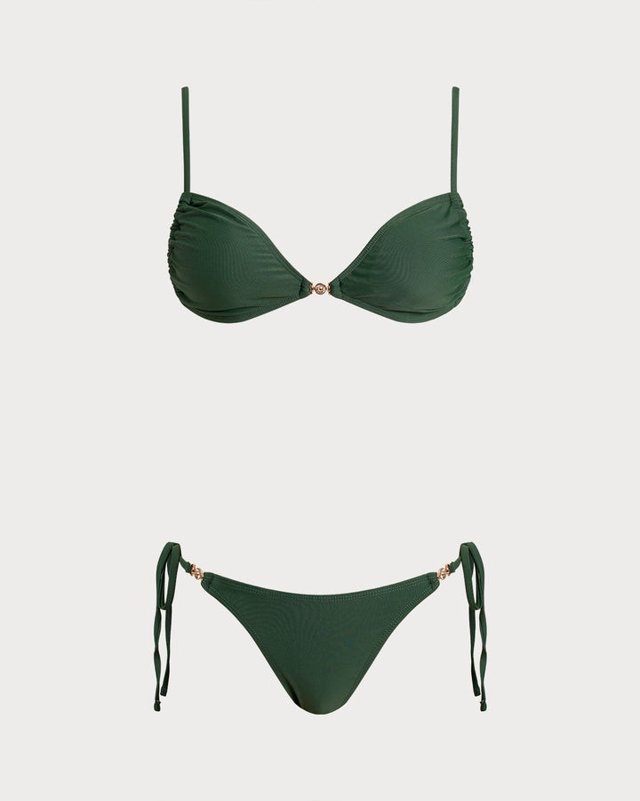 Morgan and Brooke | Green Triangle Drawstring Bikini Set