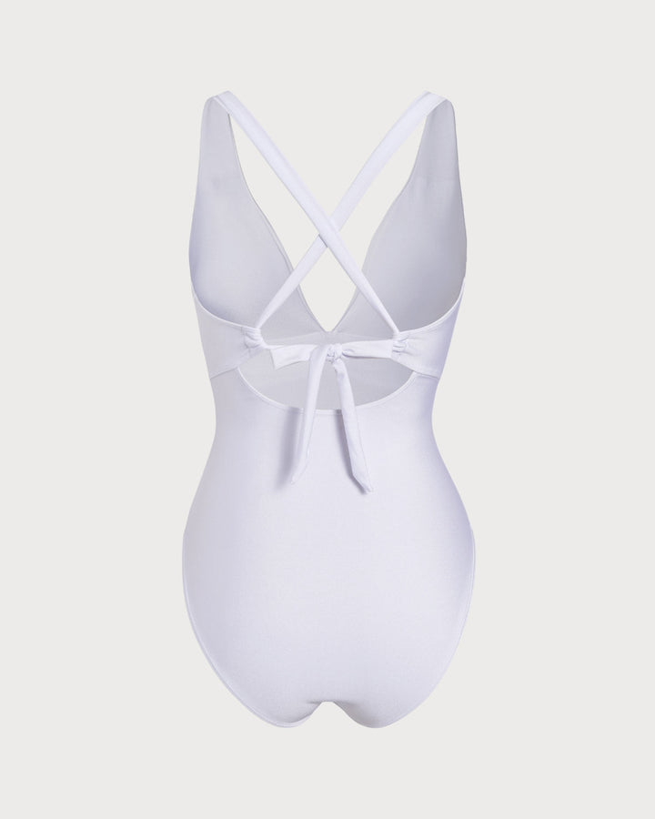 Morgan and Brooke | White V Neck One Piece Swimsuit