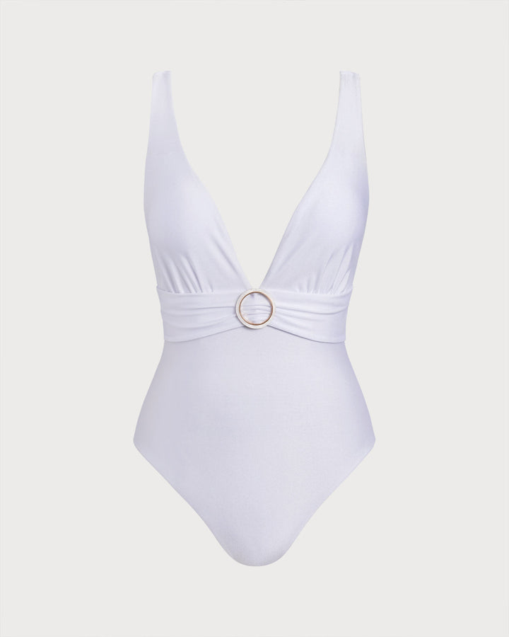 Morgan and Brooke | White V Neck One Piece Swimsuit
