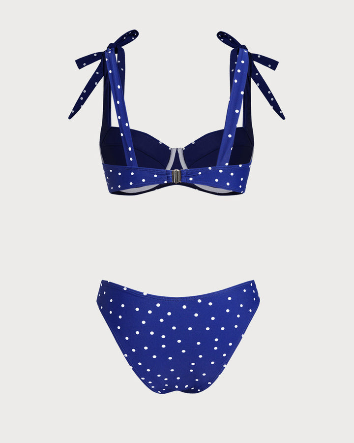 Morgan and Brooke | Underwire Bikini Set for Women in Blue Polka Dot with Bowknot Detail