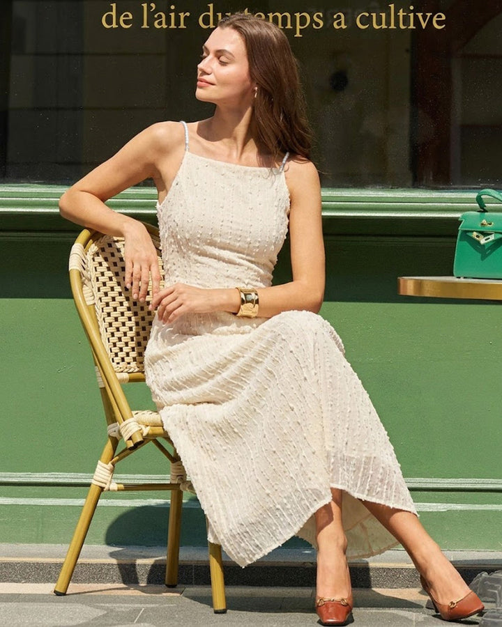Morgan and Brooke | Textured Beaded Slip Midi Dress in Beige