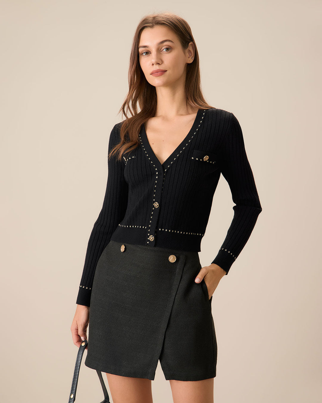 Morgan and Brooke | Black Single-Breasted Cardigan