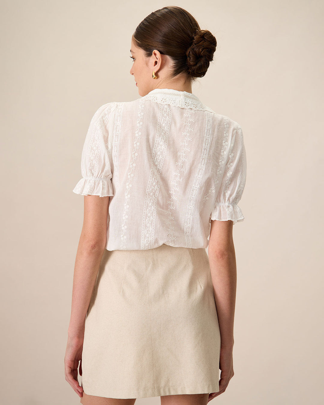 Morgan and Brooke | White Collared Lace Cotton Blouse