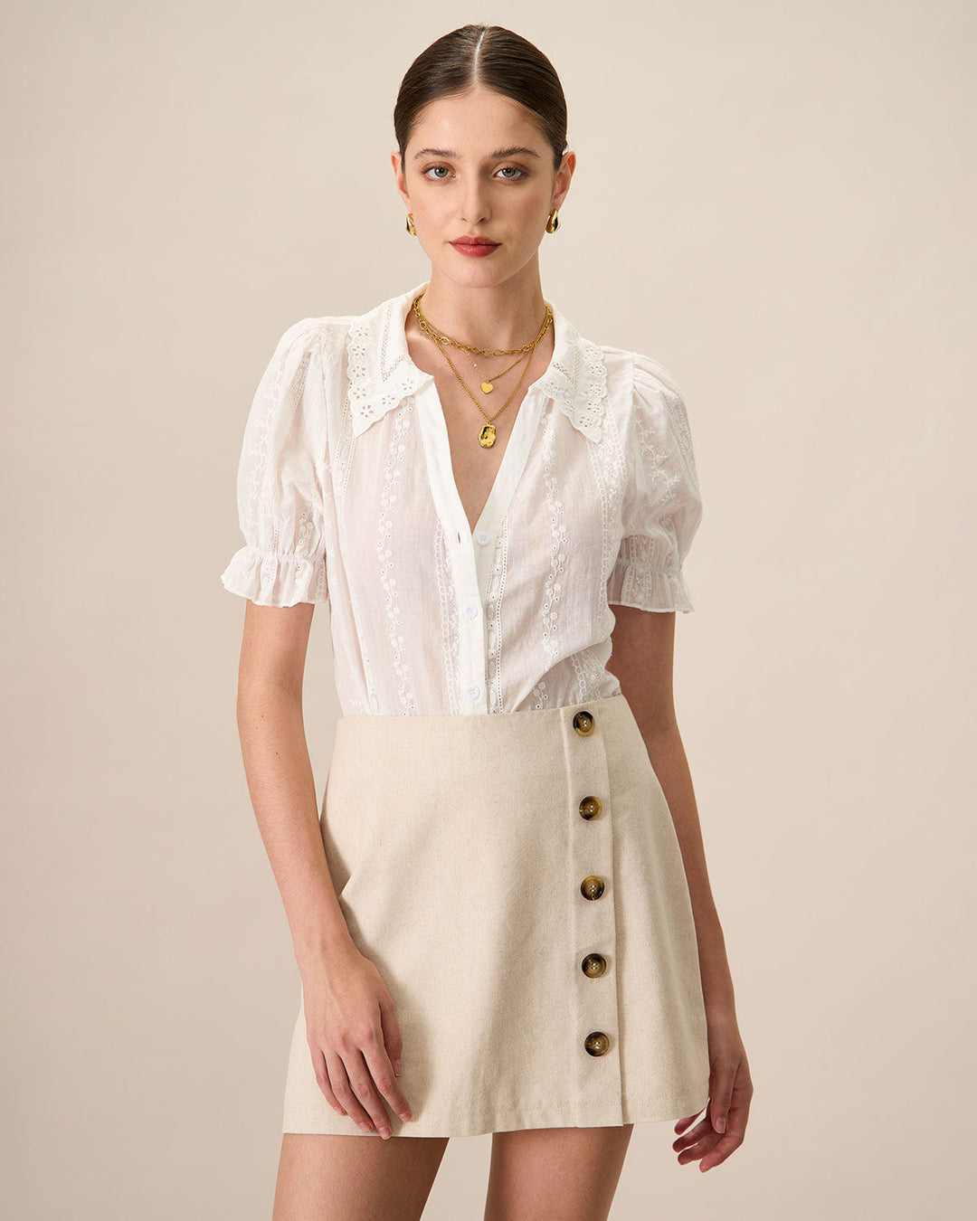 Morgan and Brooke | White Collared Lace Cotton Blouse