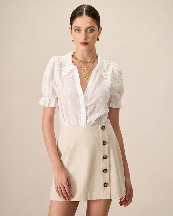 Morgan and Brooke | White Collared Lace Cotton Blouse