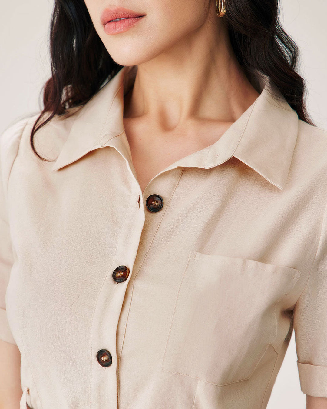 Morgan and Brooke | Collared Button Mini Dress for Women in Apricot