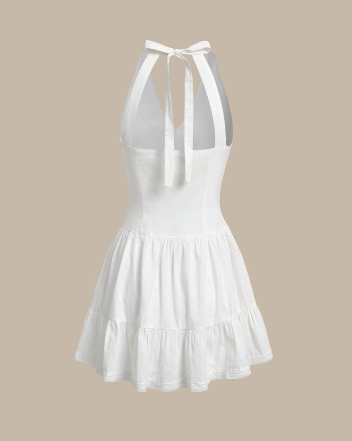 Morgan and Brooke | V Neck Pleated Backless Mini Dress, White