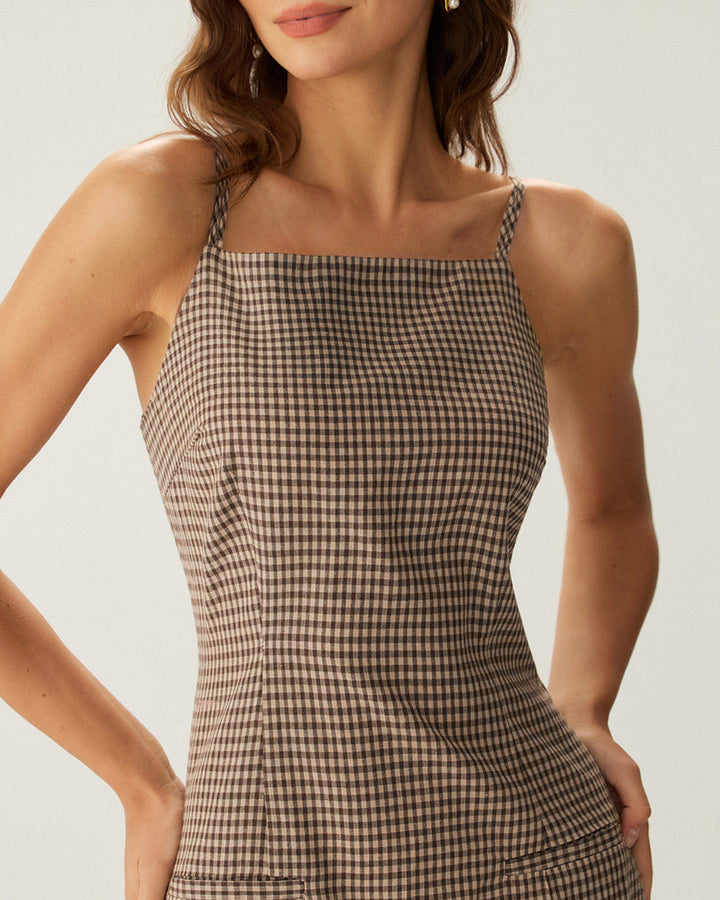 Morgan and Brooke | Brown Gingham Mini Dress