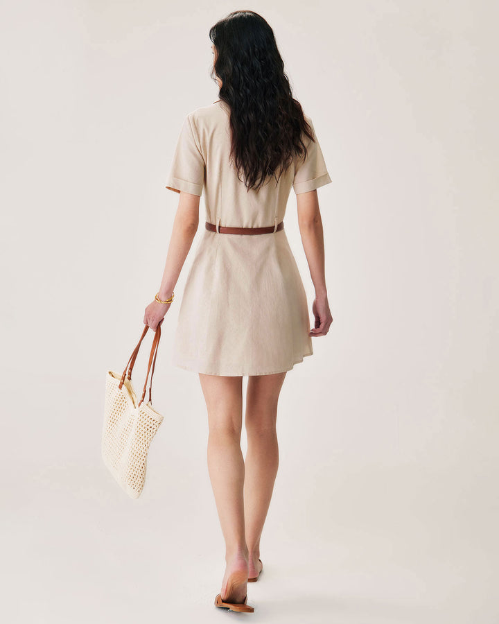 Morgan and Brooke | Collared Button Mini Dress for Women in Apricot