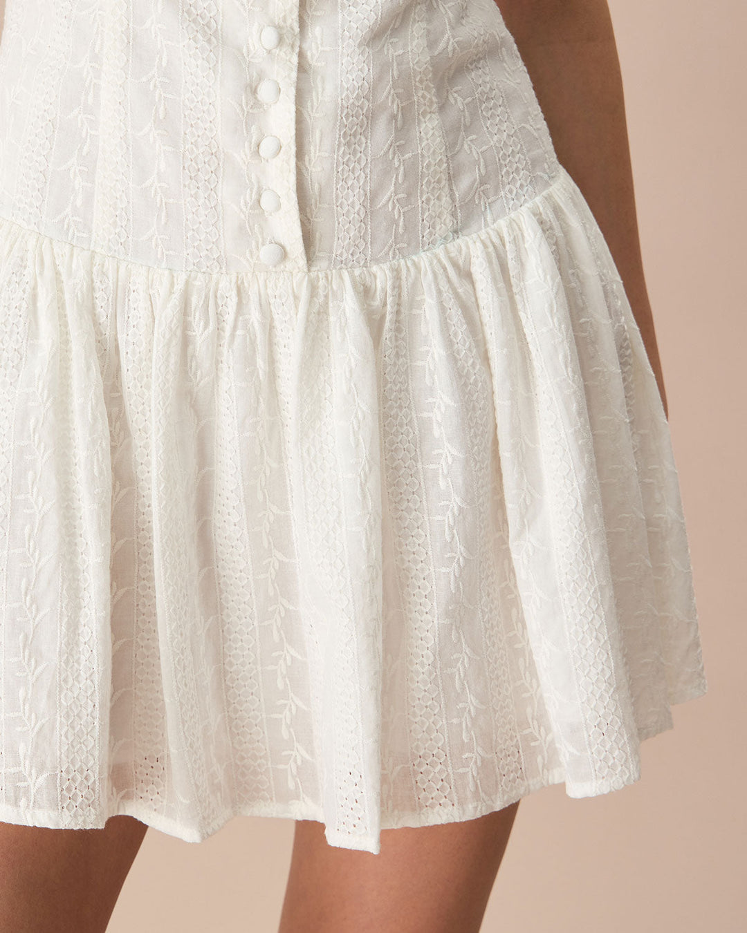 Morgan and Brooke | White Boat Neck Jacquard Cotton Mini Dress