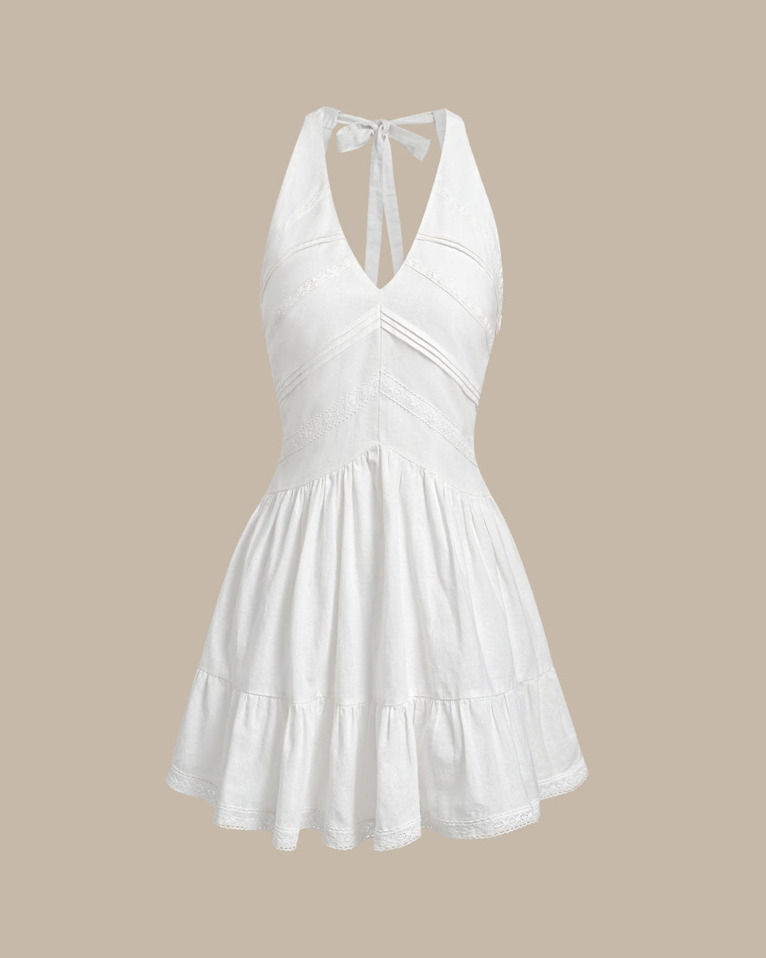 Morgan and Brooke | V Neck Pleated Backless Mini Dress, White