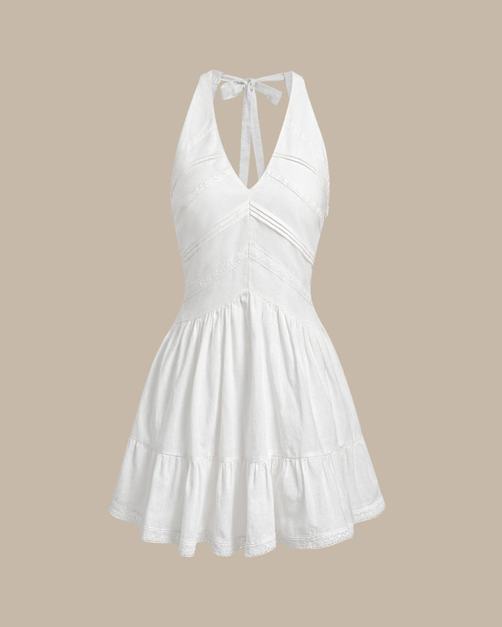 Morgan and Brooke | V Neck Pleated Backless Mini Dress, White
