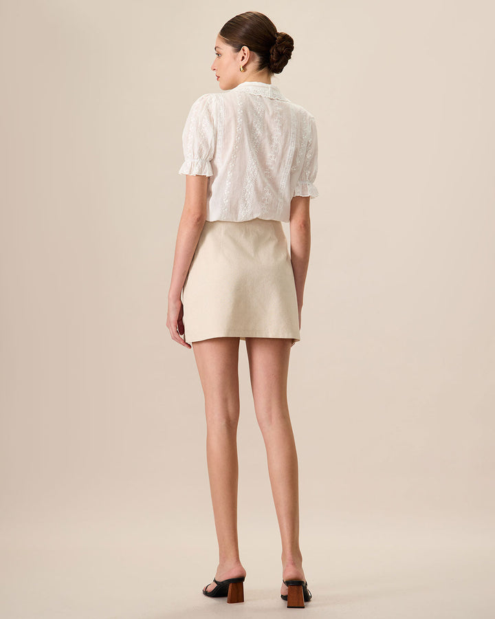 Morgan and Brooke | High-Waisted Cotton Mini Skirt for Women in Beige