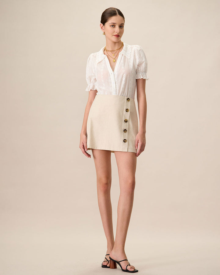 Morgan and Brooke | High-Waisted Cotton Mini Skirt for Women in Beige