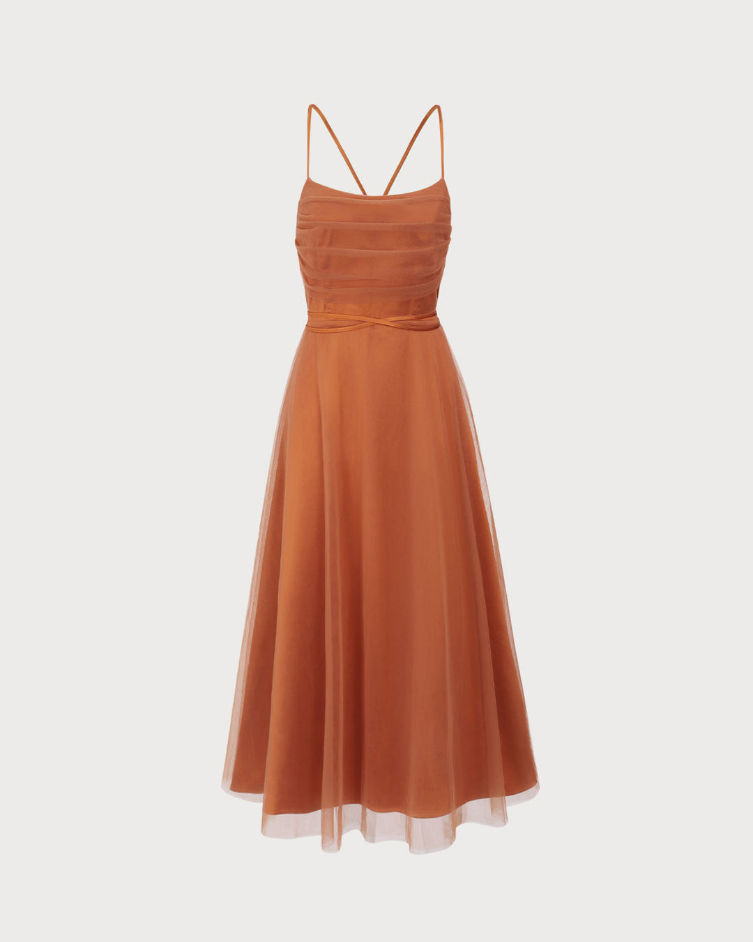 Morgan and Brooke | Mesh Flowy Slip Midi Dress in Caramel