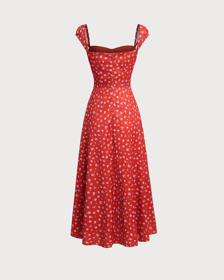 Morgan and Brooke | Floral Sweetheart Neck Cap Sleeve Midi Dress