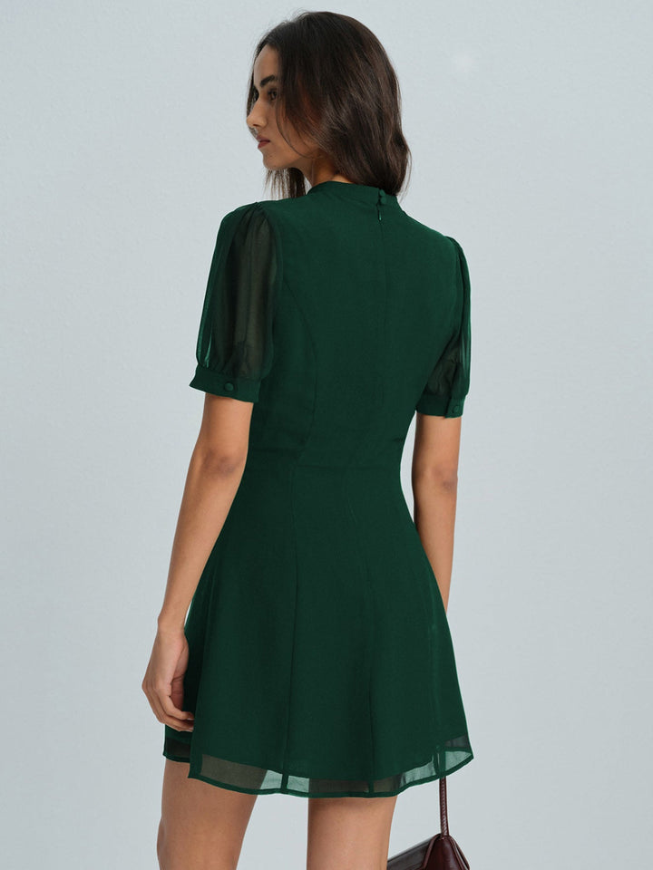 Morgan and Brooke | Chiffon Mock Neck Mini Dress for Women in Green