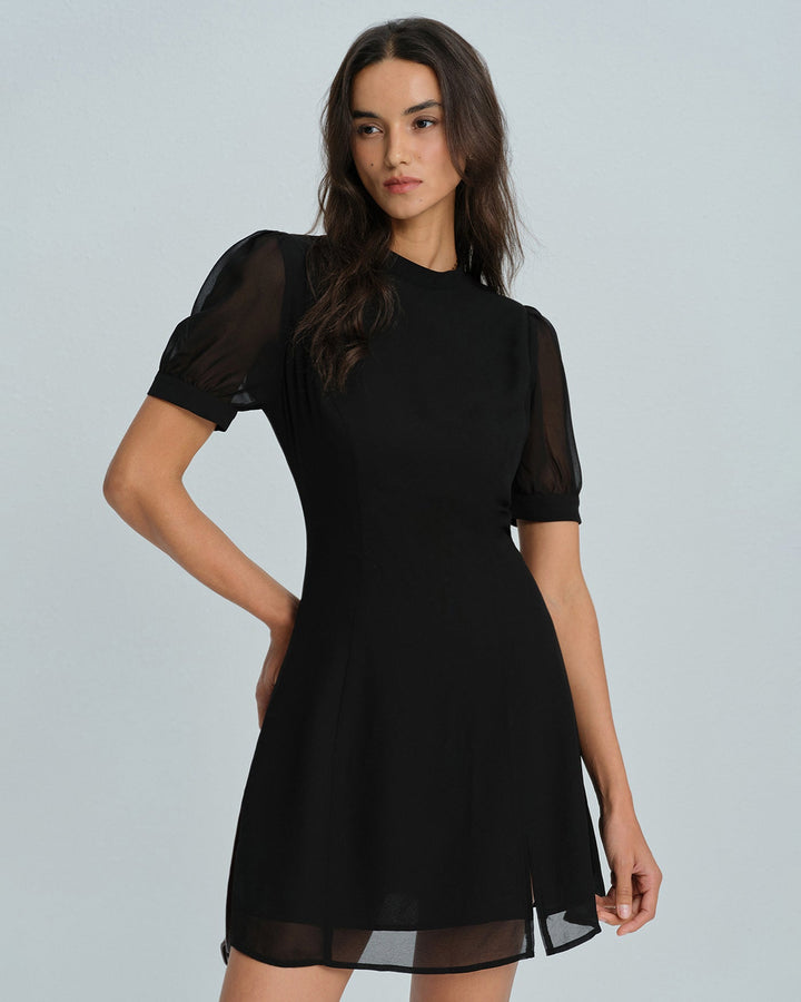 Morgan and Brooke | Black Mock Neck Mini Dress