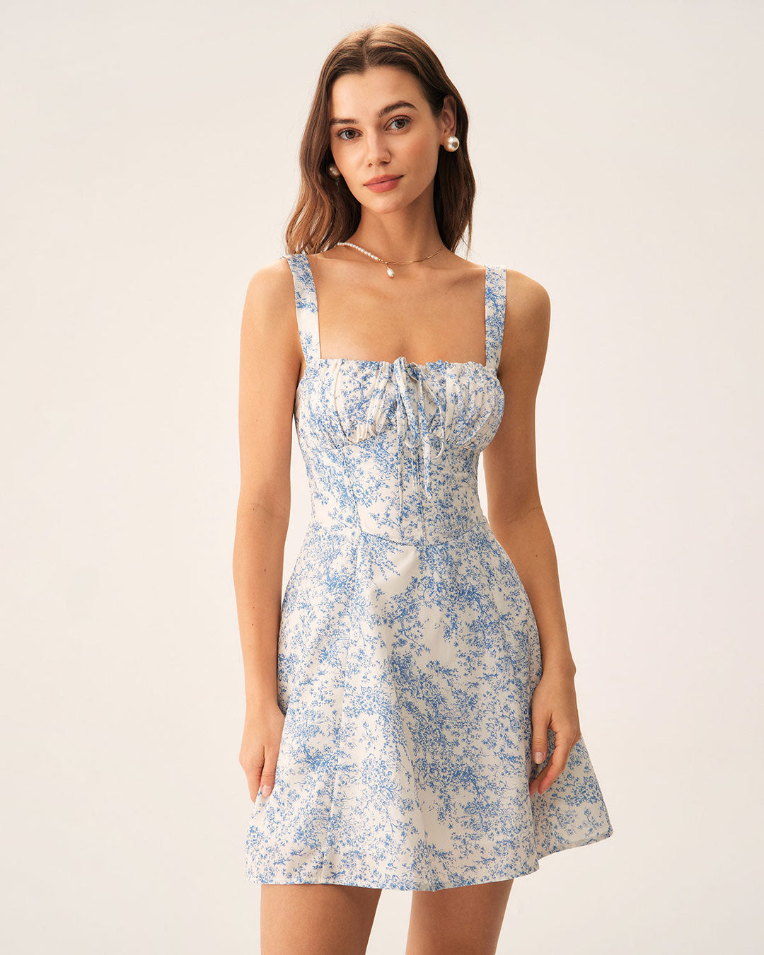 Morgan and Brooke | Floral Ruched Slip Mini Dress for Women in Blue
