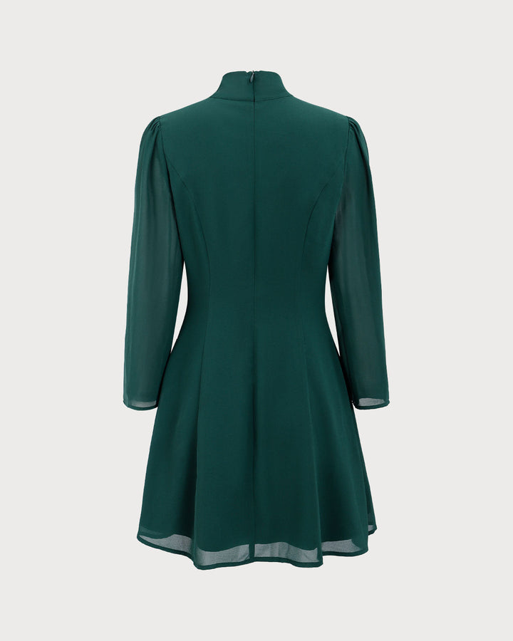 Morgan and Brooke | Green Tie Neck Sheer Mini Dress
