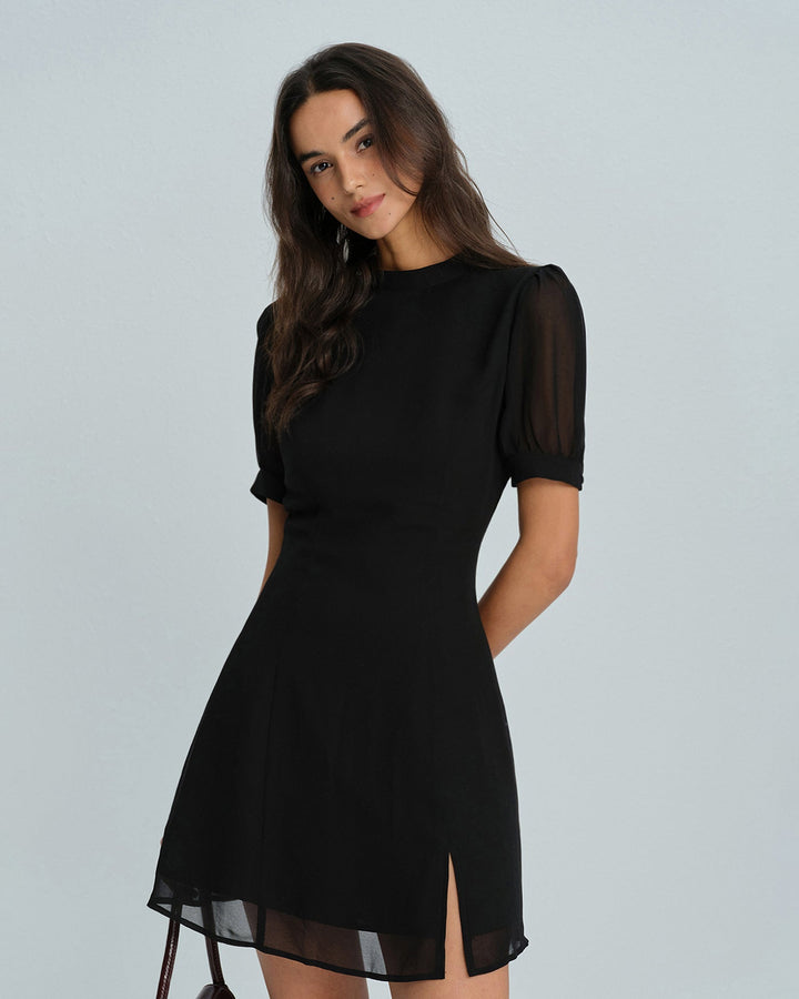 Morgan and Brooke | Black Mock Neck Mini Dress