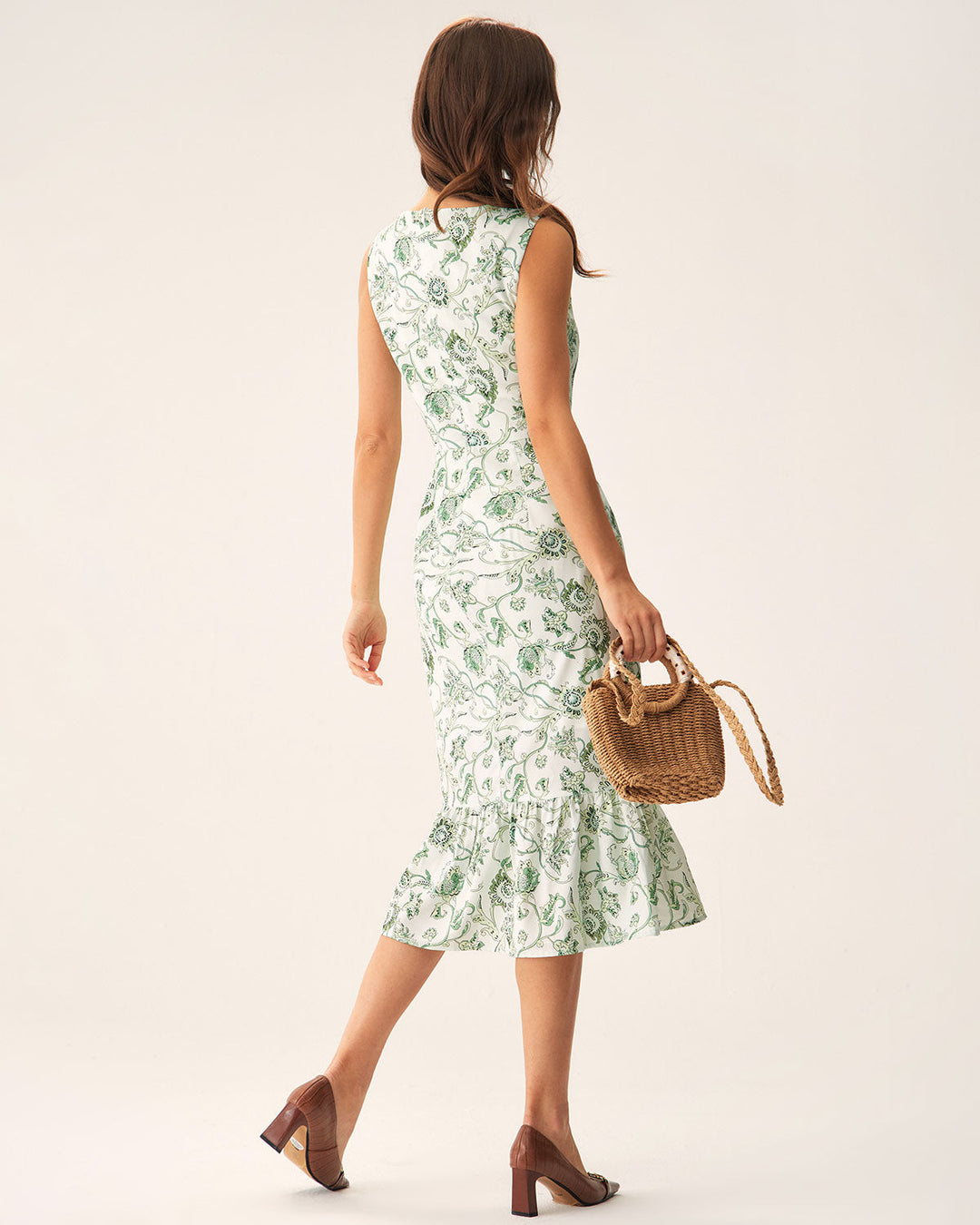 Morgan and Brooke | Floral Square Neck Midi Dress in Green