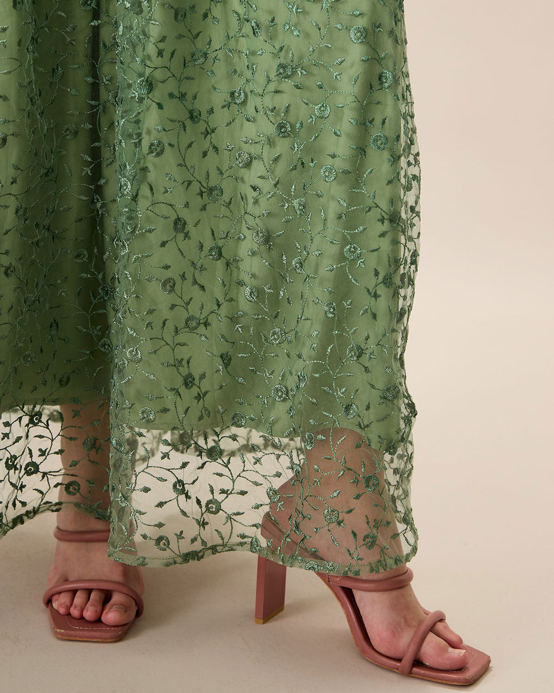 Morgan and Brooke | Green Embroidery Mesh Maxi Dress