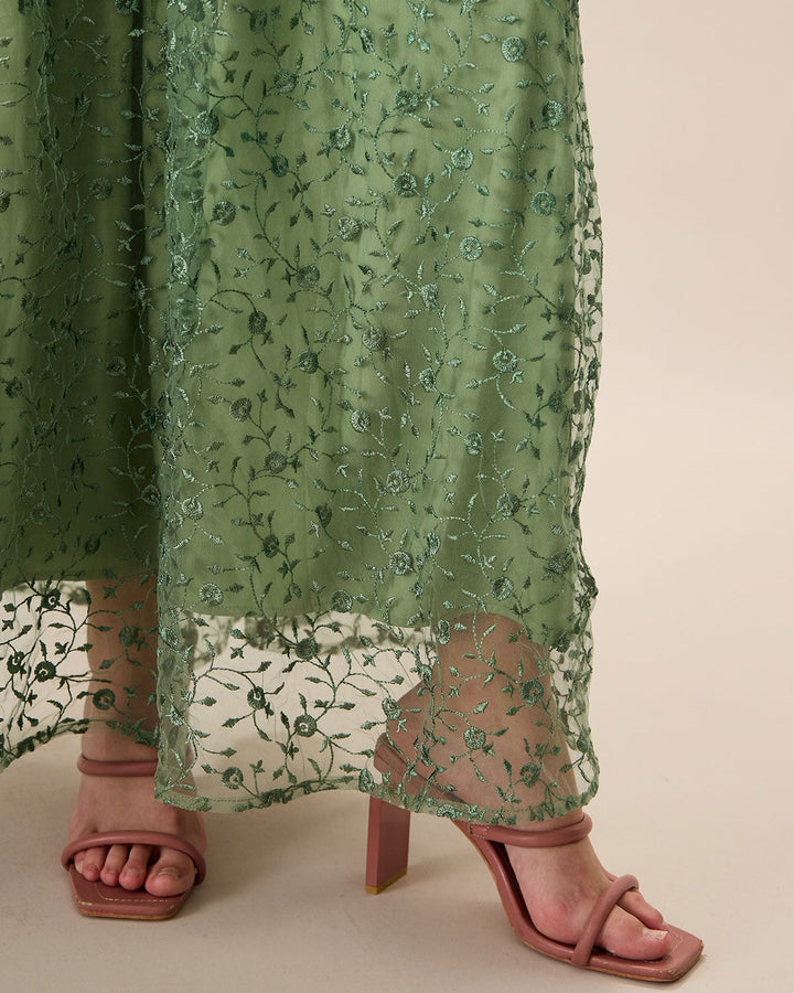 Morgan and Brooke | Green Embroidery Mesh Maxi Dress