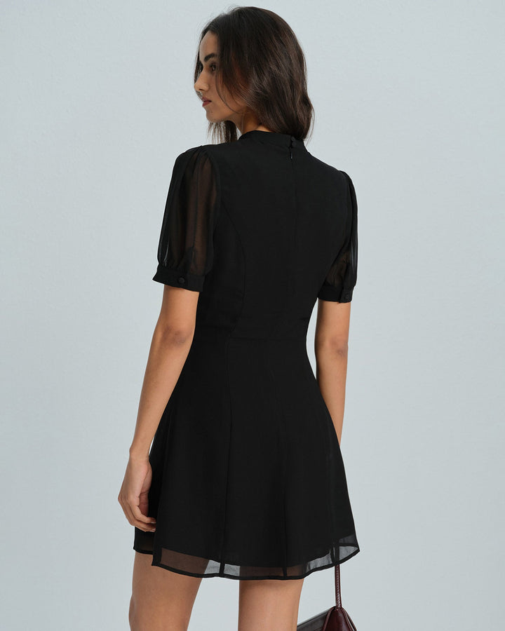 Morgan and Brooke | Black Mock Neck Mini Dress