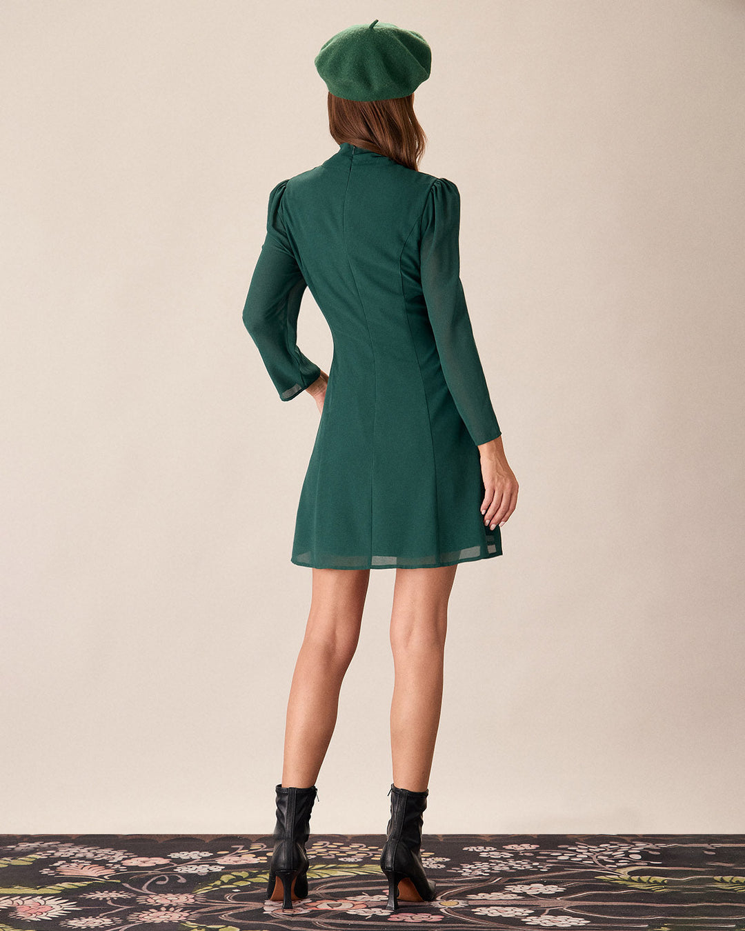 Morgan and Brooke | Green Tie Neck Sheer Mini Dress
